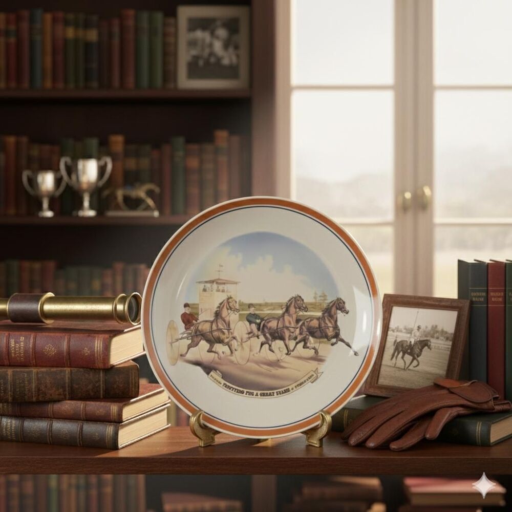 Vintage Equestrian Trotting Horse Decorative Plate | Dark Academia Decor - Picture 3 of 6